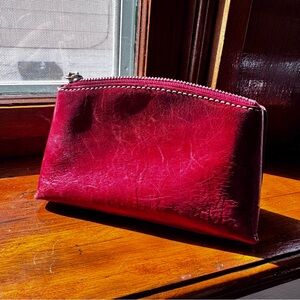 Ann Taylor Red Leather zip top coin purse